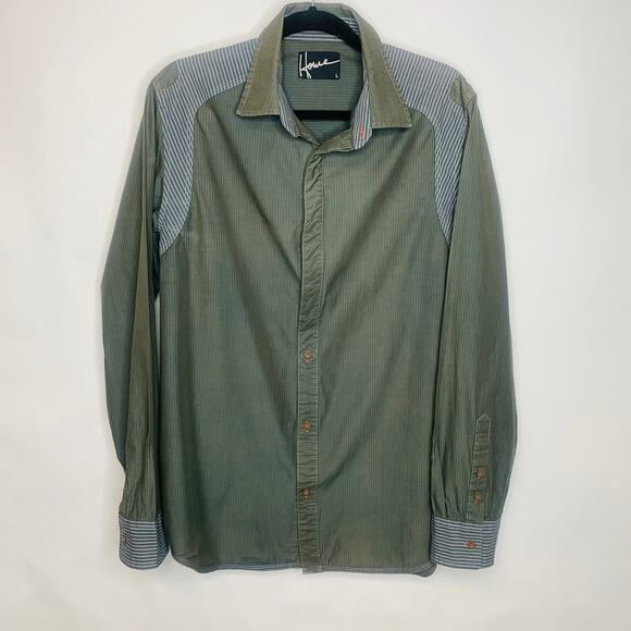 Howe Colorblock Green Gray Striped Shirt Sz Large - Picture 1 of 6